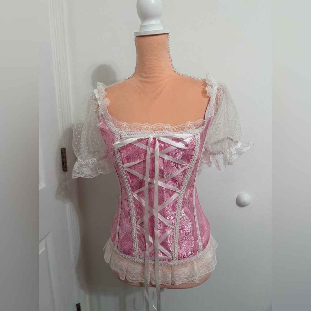 Pink and white corset top